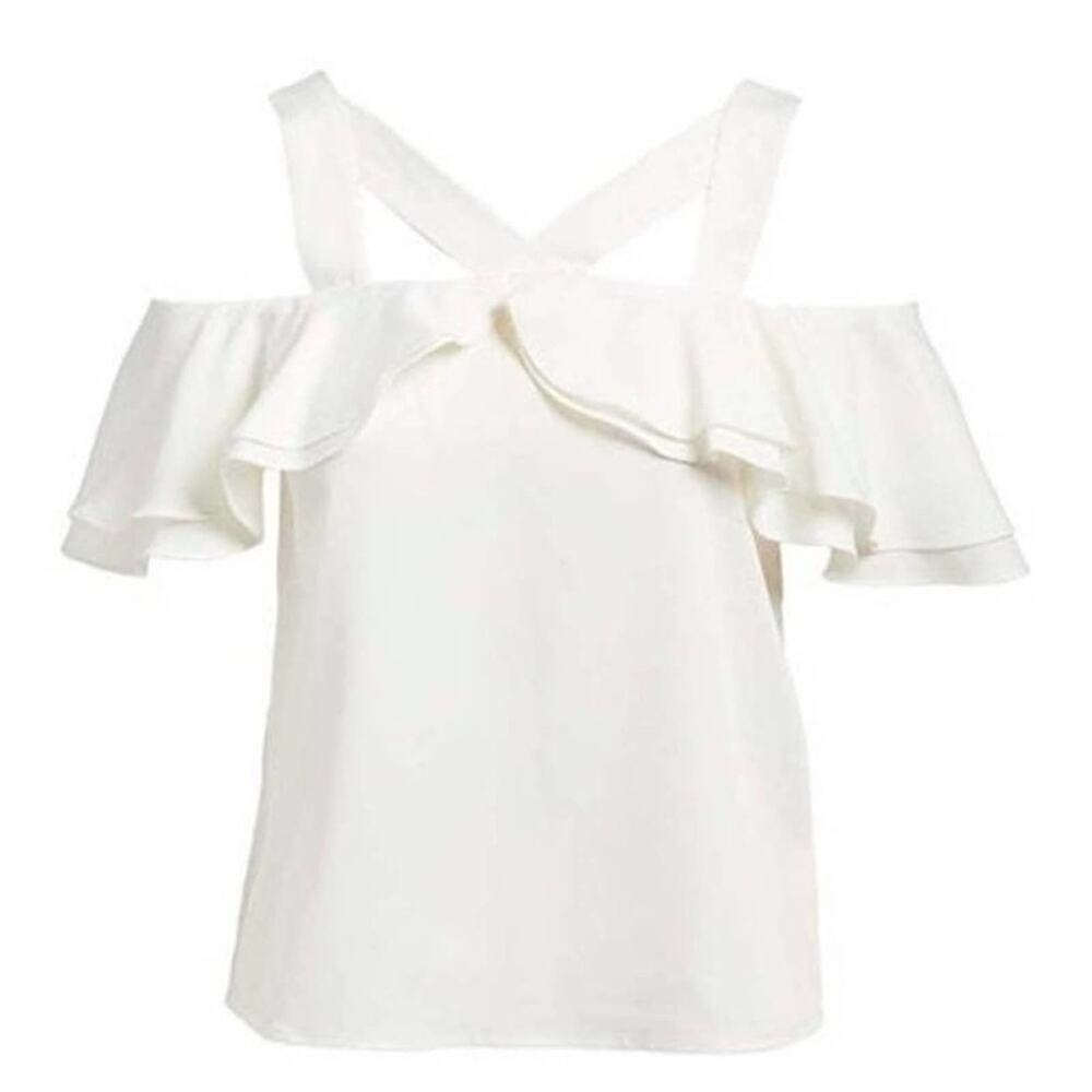 Revolve Lucy Paris White Victoria Criss Cross Cold-Shoulder Top